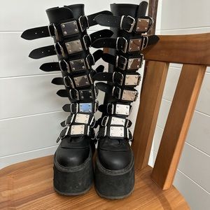 Demonia trinity knee high buckle boots. Size 7